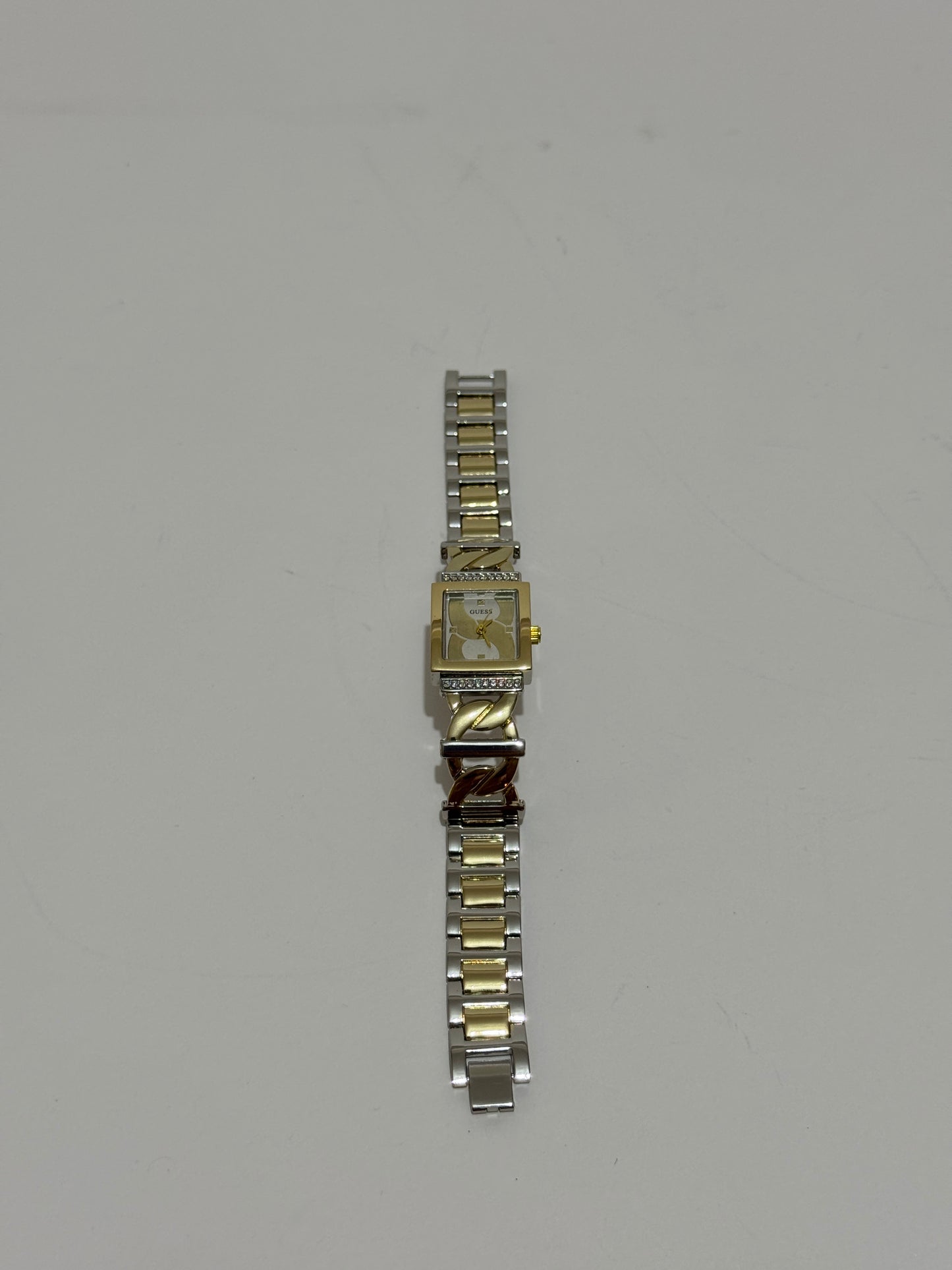 Guess Women's Square Crystal Analog Watch — Two-Tone Chain Bracelet