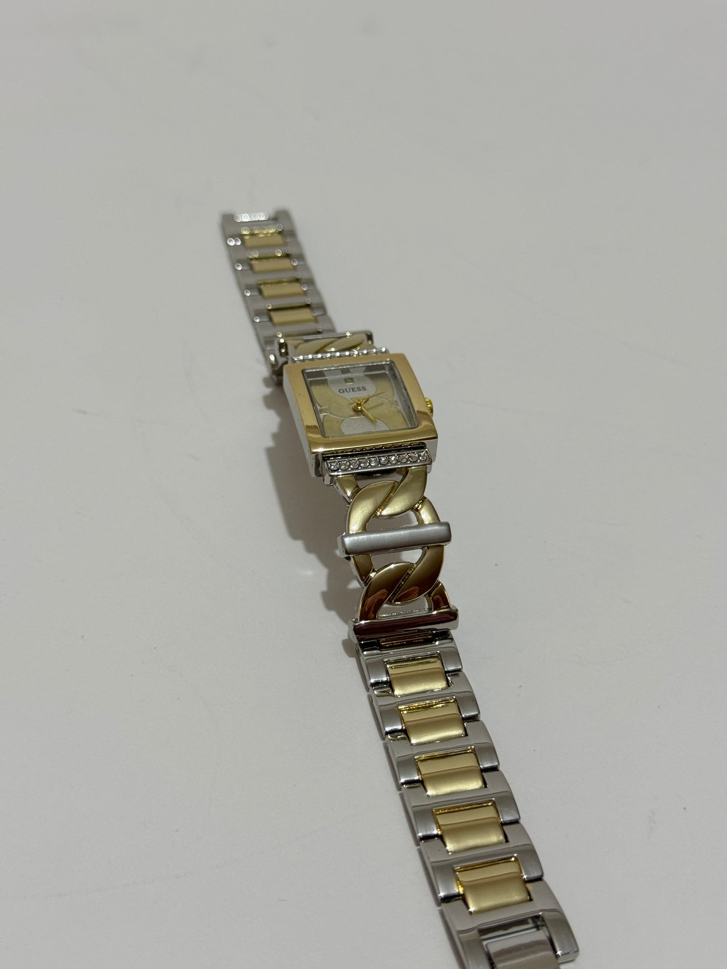 Guess Women's Square Crystal Analog Watch — Two-Tone Chain Bracelet