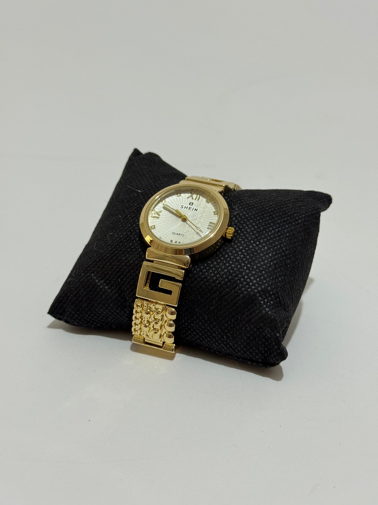 SHEIN Gold-Tone Roman Numeral Watch — Greek Key Bracelet