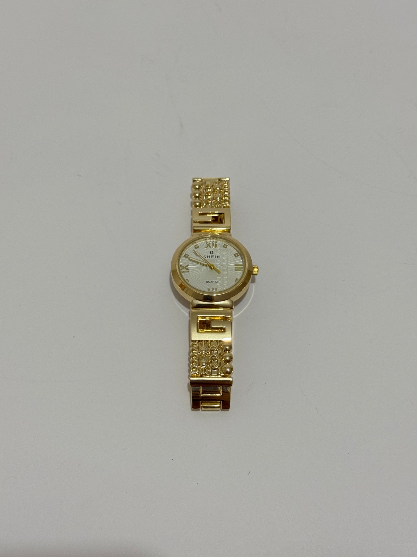 SHEIN Gold-Tone Roman Numeral Watch — Greek Key Bracelet