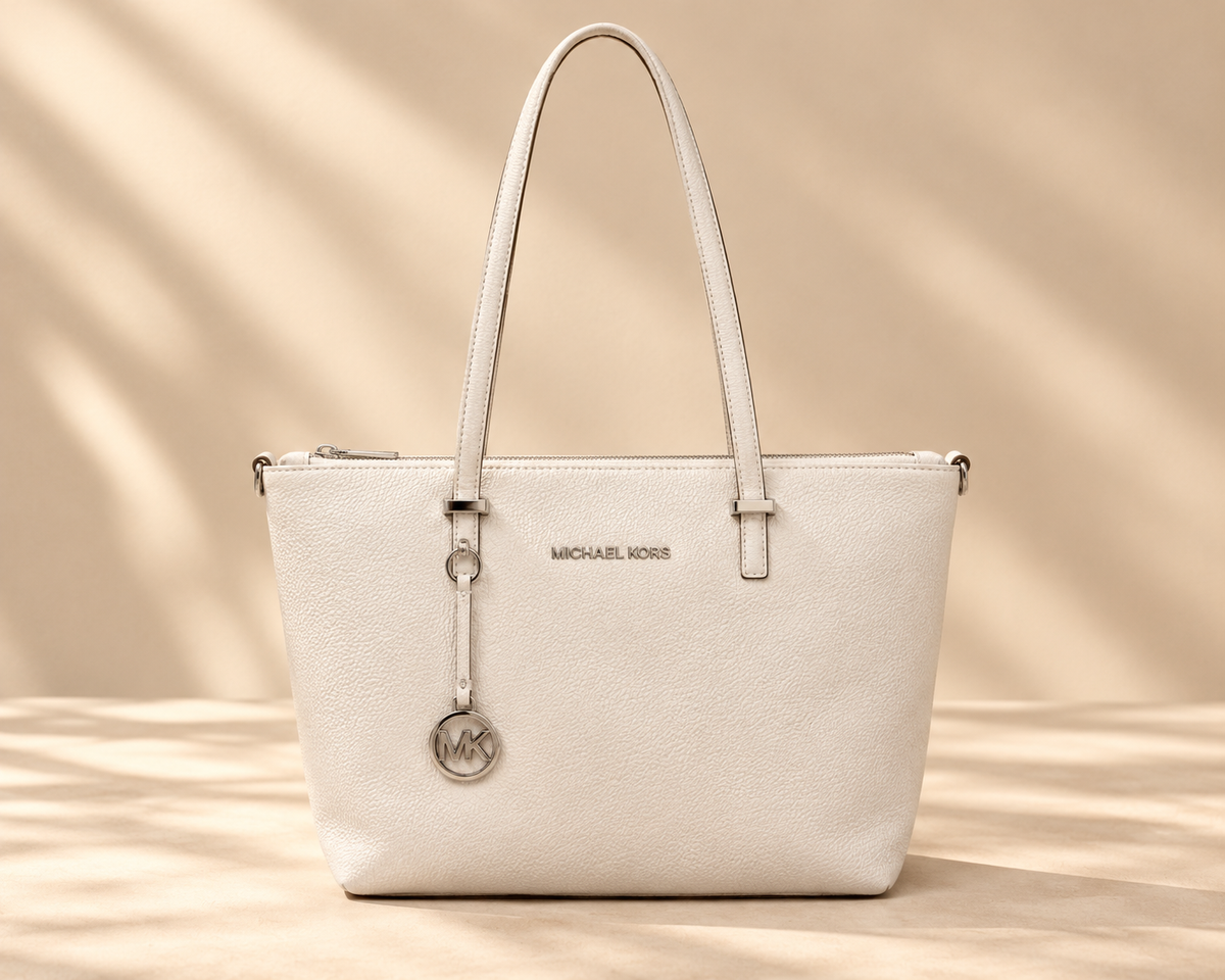 Michael Kors Jet Set Travel Medium Top-Zip Tote Bag – White
