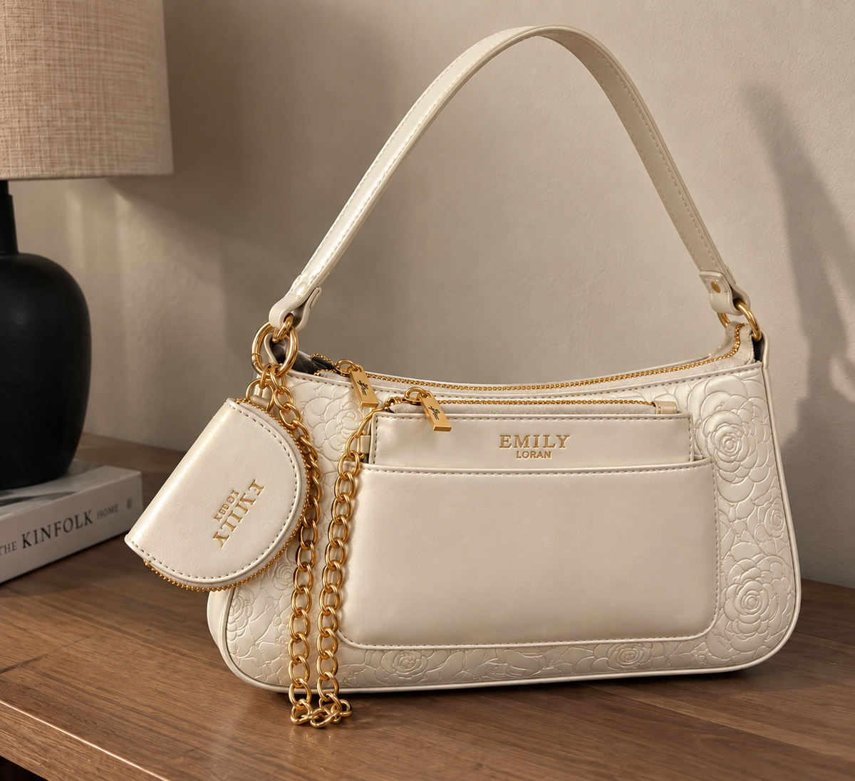 EMILY LORAN Elegant Multi-Compartment Shoulder Bag with Chain Detail