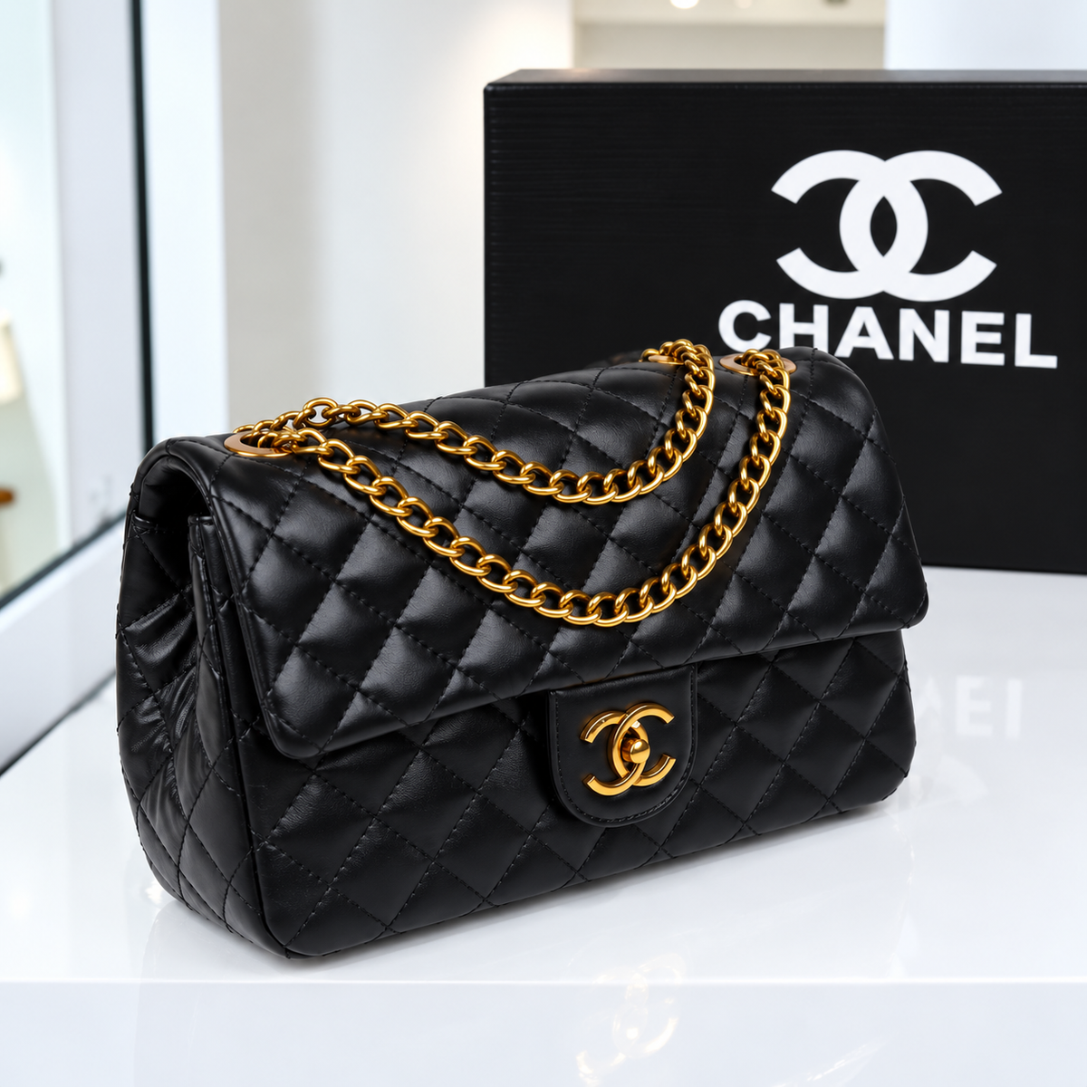 Chanel Quilted Flap Bag with Gold-Tone Chain