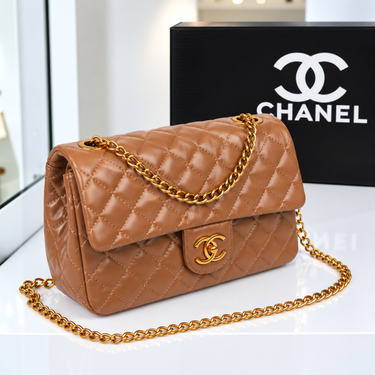 Chanel Quilted Flap Bag with Gold-Tone Chain