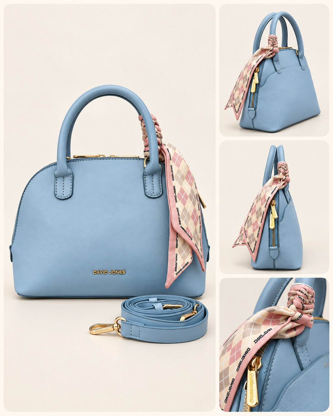 David Jones Elegant Structured Handbag with Scarf