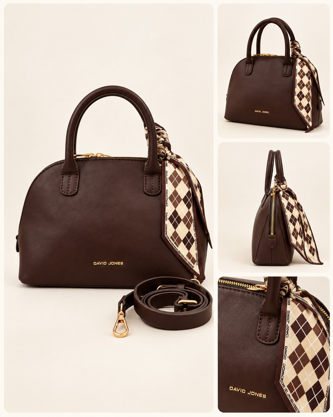 David Jones Elegant Structured Handbag with Scarf