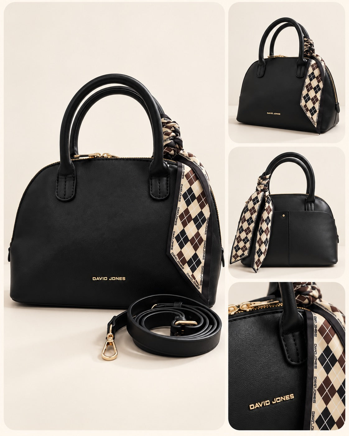 David Jones Elegant Structured Handbag with Scarf