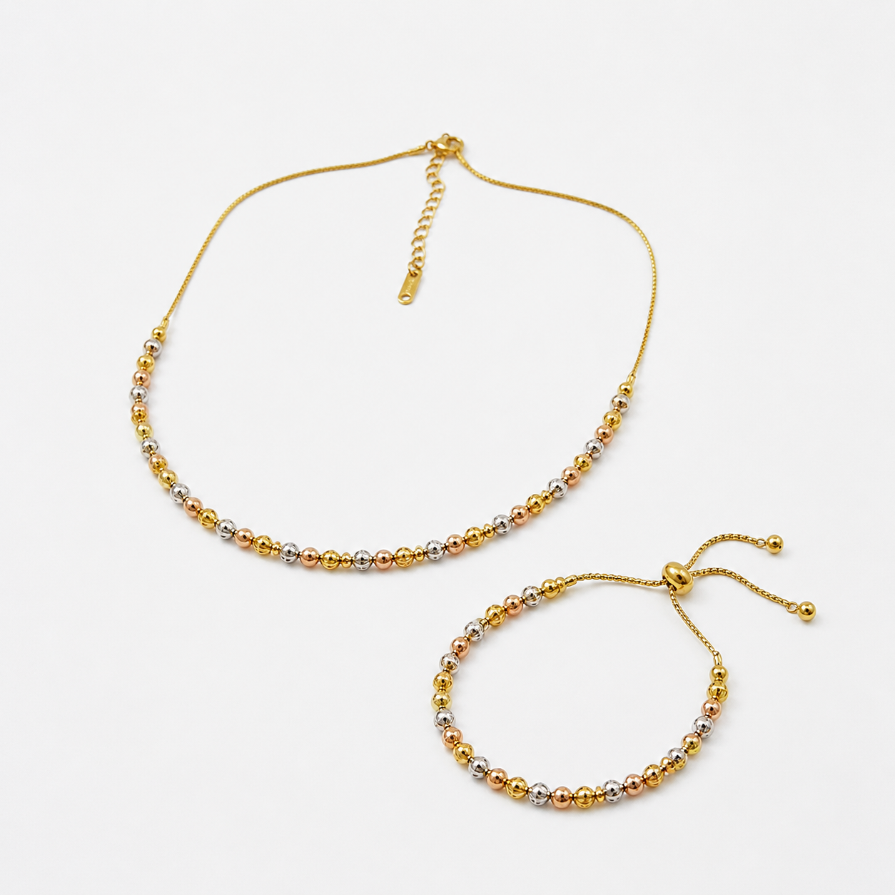Tri-Color Bead Set  Necklace