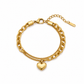 Gold Double Chain Heart Charm Bracelet