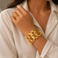 Gold Wave Cuff & Ring Set — Open Curve Statement Duo