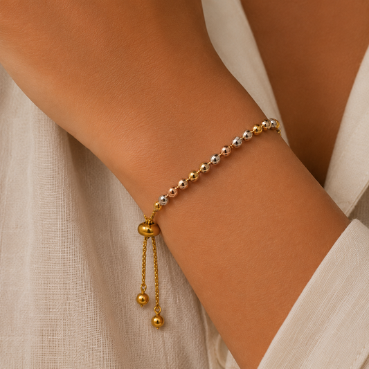 Tri-Color Disc Bracelet — Gold, Rose Gold & Silver