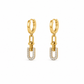 Gold & Crystal Link Drop Earrings — Huggie Hoop with Pavé Charm