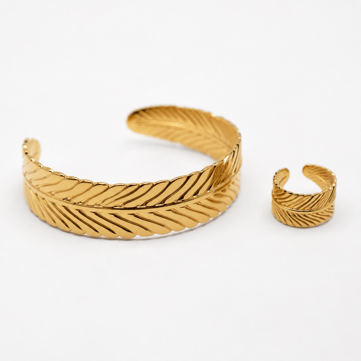Gold Multi-Row Cuff & Ring Set — Bold Statement Duo