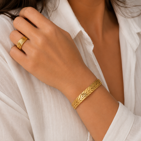 Gold Multi-Row Cuff & Ring Set — Bold Statement Duo