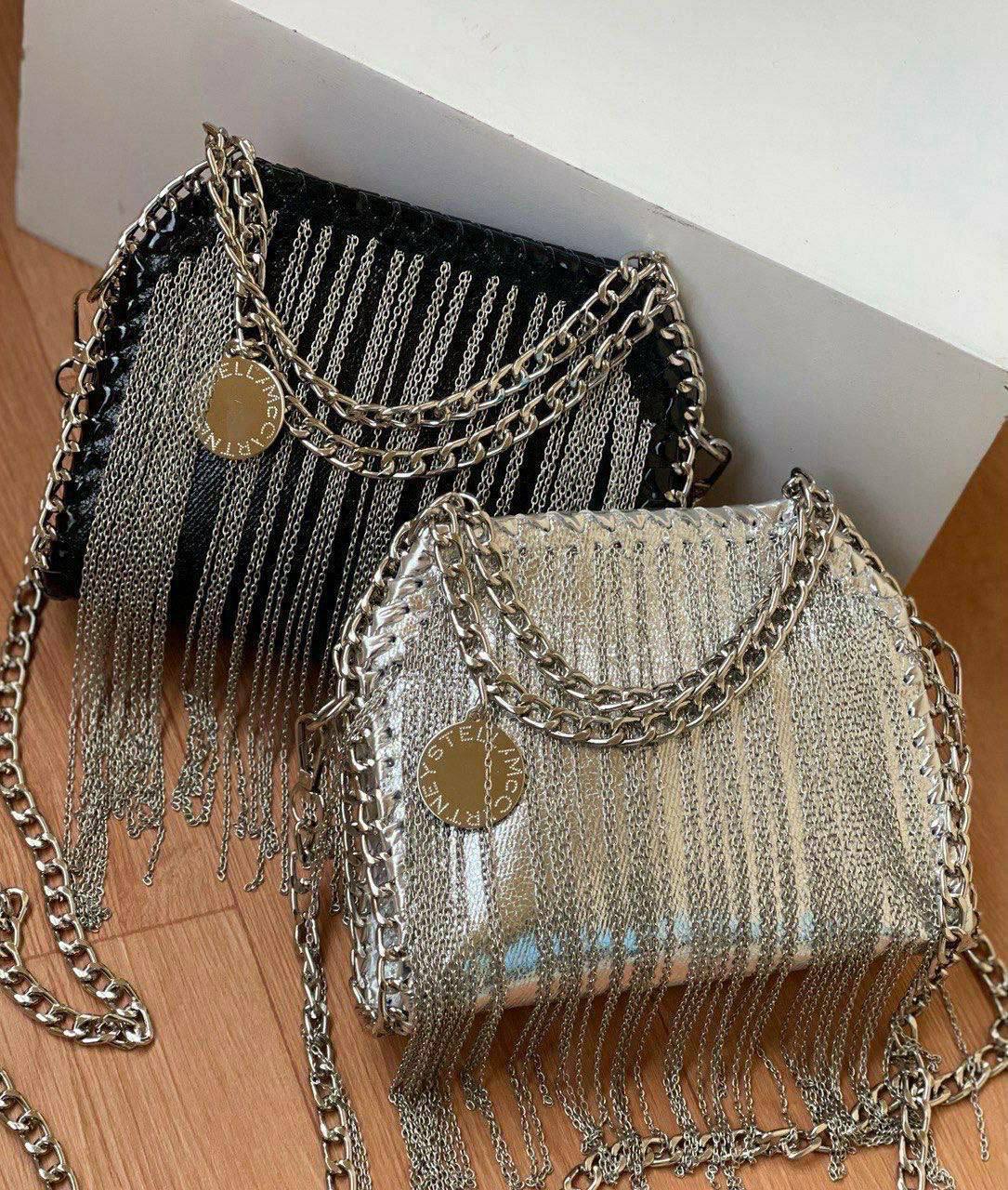 Stella Mccartney Black Chains Fringed Falabella Mini Bag
