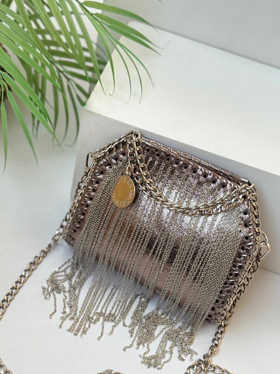 Stella Mccartney Black Chains Fringed Falabella Mini Bag
