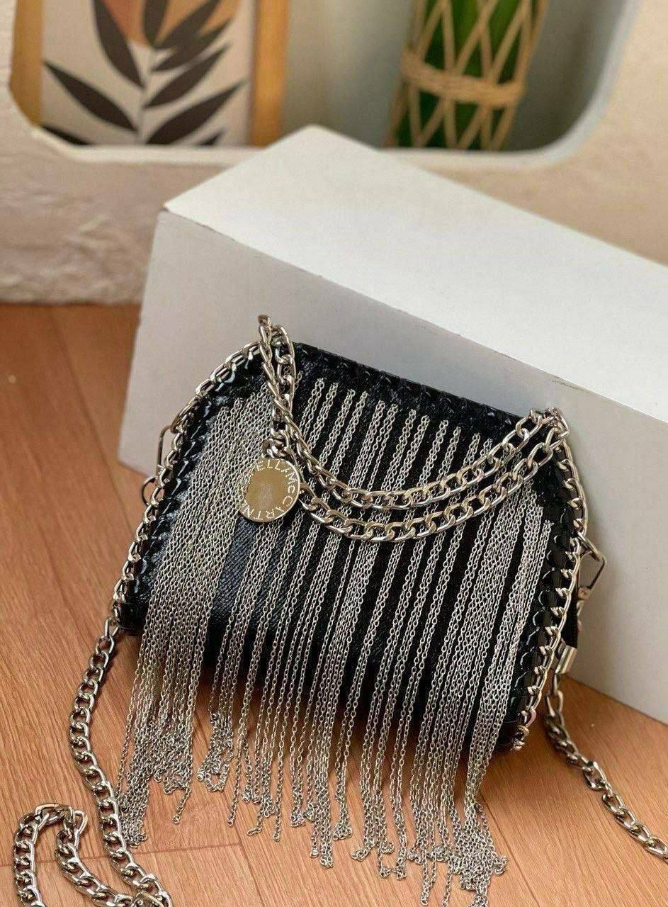 Stella Mccartney Black Chains Fringed Falabella Mini Bag